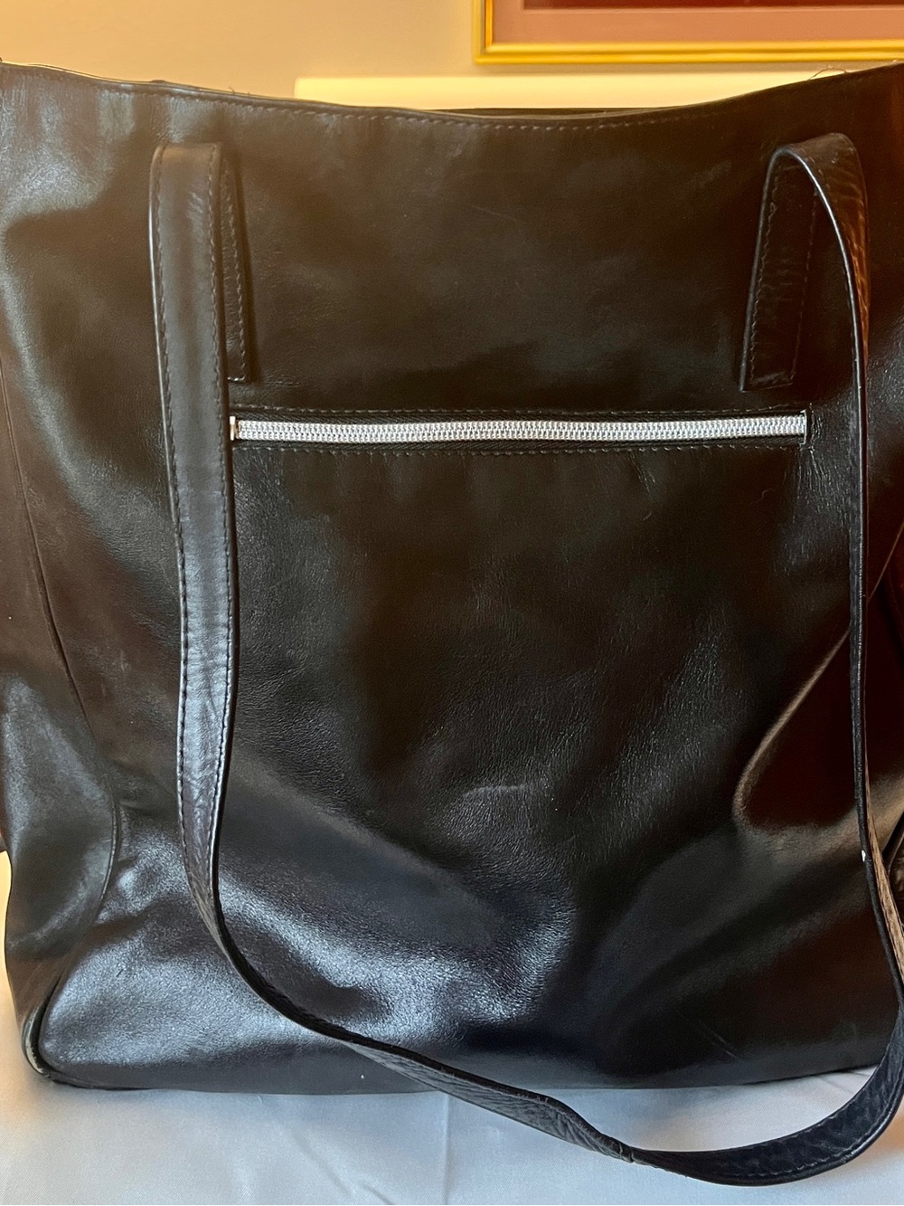Esprit Black Leather Tote with Silver Zip Detail